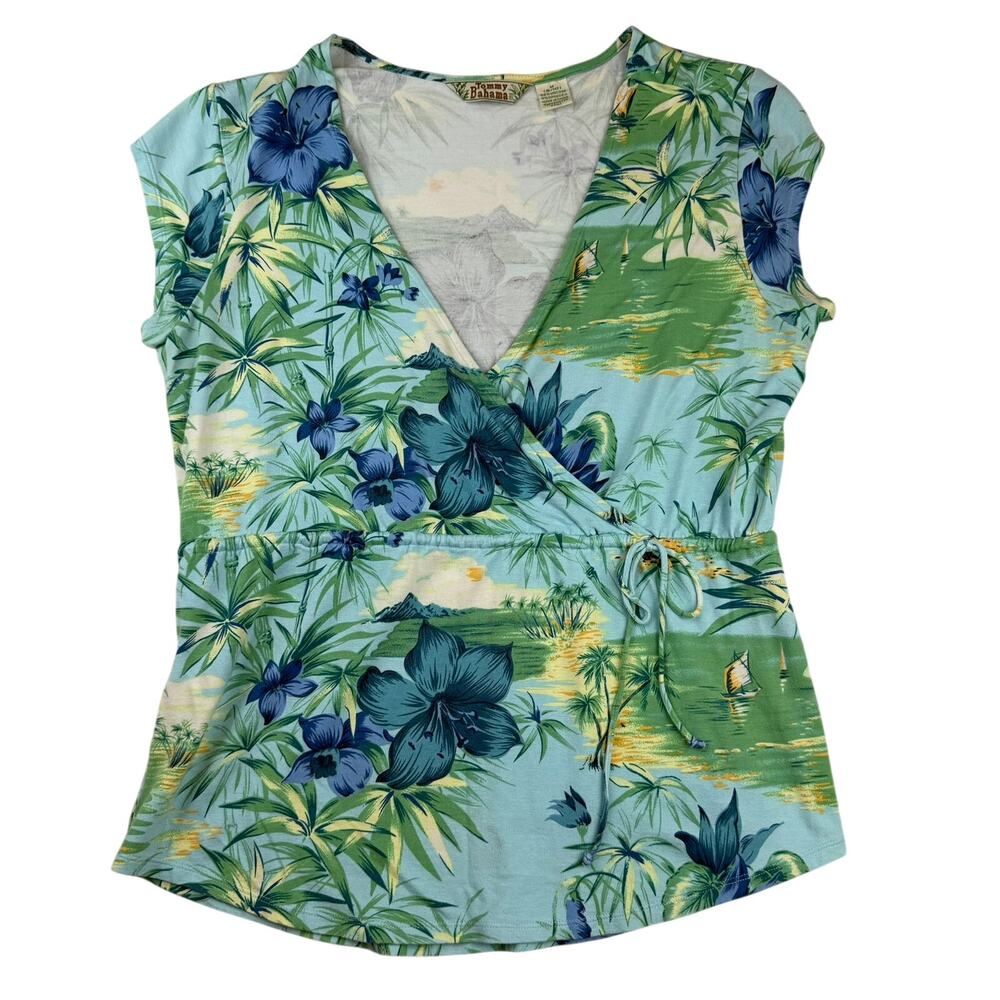 Tommy Bahama Tropical Floral Wrap Top Size M 8/10